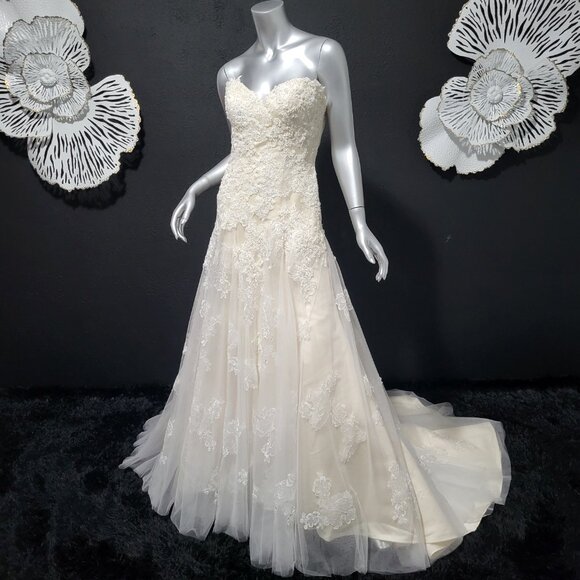 NWT~$1350~CASABLANCA~6/8~IVORY LACE EMBELLISHED STRAPLESS WEDDING DRESS GOWN - Picture 10 of 16